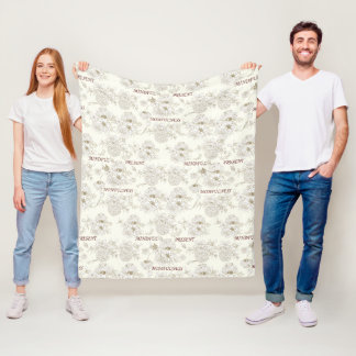Gold Botanical Momfulness Line Art Pattern Fleece Blanket
