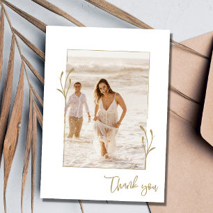 Gold Botanical Photo Elegant Wedding Thank You