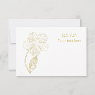 Gold Botanical Sketch Minimalist Wedding RSVP Card