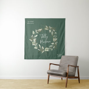 Gold Botanical Succulent Bridal Shower Backdrop Tapestry