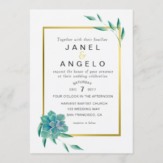 Gold Botanical Succulent Wedding invitation