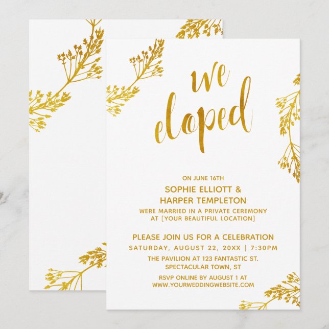Gold Botanical We Eloped Post Wedding Event Invitation (Front/Back)
