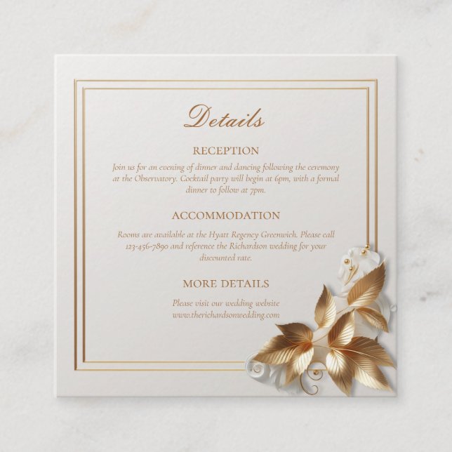 Gold Botanical Wedding Details Enclosure Card (Front)