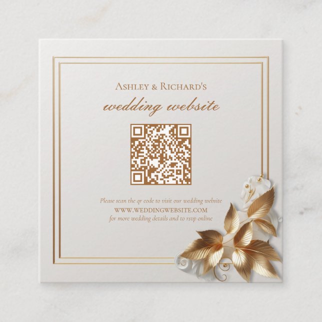Gold Botanical Wedding Registry QR Code Enclosure Card (Front)