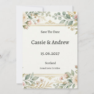 Gold Botanical Wedding Save The Date
