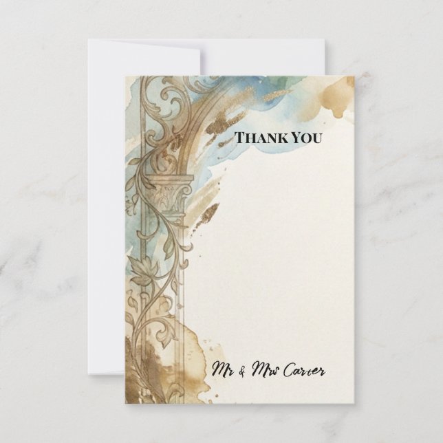 Gold Botanical Wedding Thank You Card (Front)