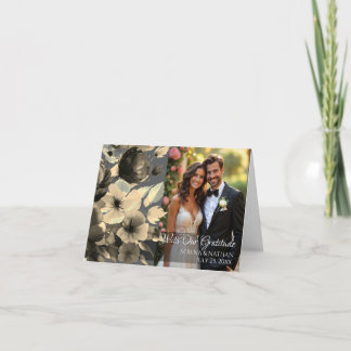Gold Bouquet Folded Wedding Photo Thank You Card