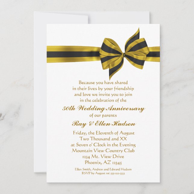 Gold Bow 50th Anniversary Party Invitations (Front)