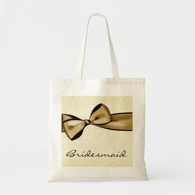 Gold Bow and Damask Wedding Template Tote Bag (Front)