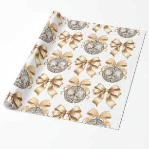  Gold Bow and Disco Ball Wrapping Paper 