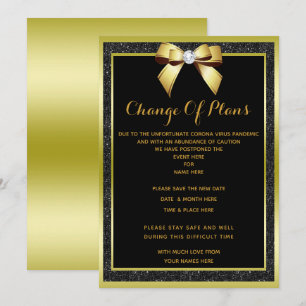 Gold Bow & Black Glitter Change Of Plans Invitation