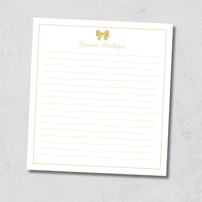 Gold Bow Border Handwritten Custom Name Lined  No Notepad (Creator Uploaded)