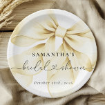 Gold Bow Bridal Shower Paper Plate<br><div class="desc">Serve your treats in style with these Gold Bow Bridal Shower Paper Plates. Featuring a delicate hand-painted golden ribbon and elegant typography,  they’re perfect for adding a refined touch to your bridal shower table setting.</div>