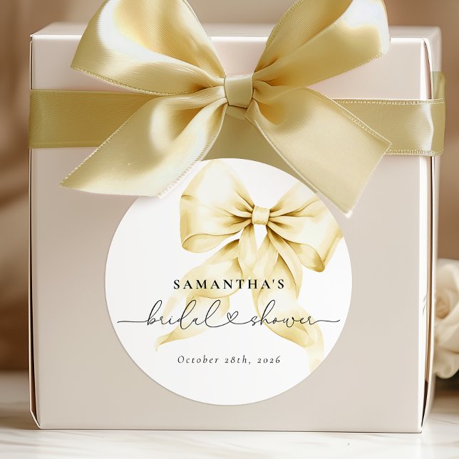 Gold Bow Bridal Shower Round Sticker (Creator Uploaded)