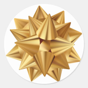 Gold Bow Christmas Xmas Holiday Classic Round Sticker