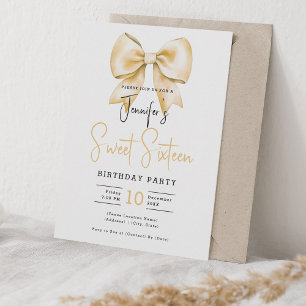 Gold Bow Coquette Cute Script Sweet 16 Party Invitation