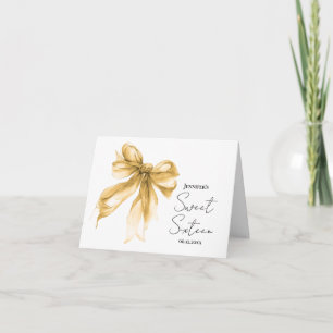 Gold Bow Coquette Script Sweet 16 Thank You  Card