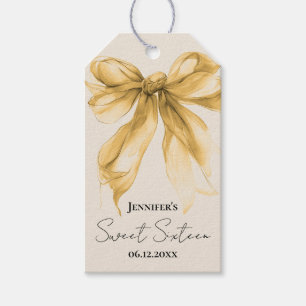 Gold Bow Coquette Script Sweet 16 Thank You Gift Tags