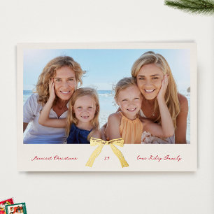 gold bow cream merriest christmas photo foil