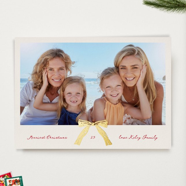 gold bow cream merriest christmas photo foil (Creator Uploaded)
