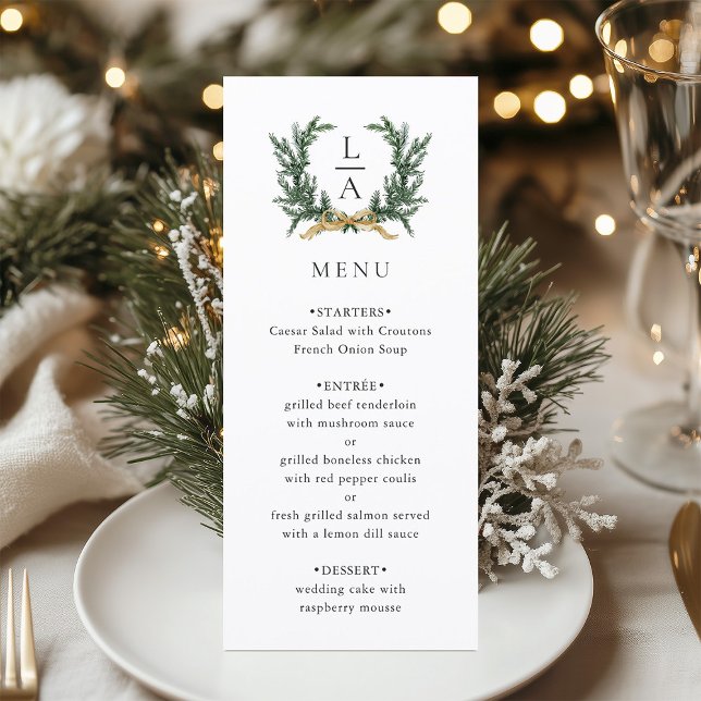 Gold Bow & Evergreen Wreath Wedding Menu (Creator Uploaded)