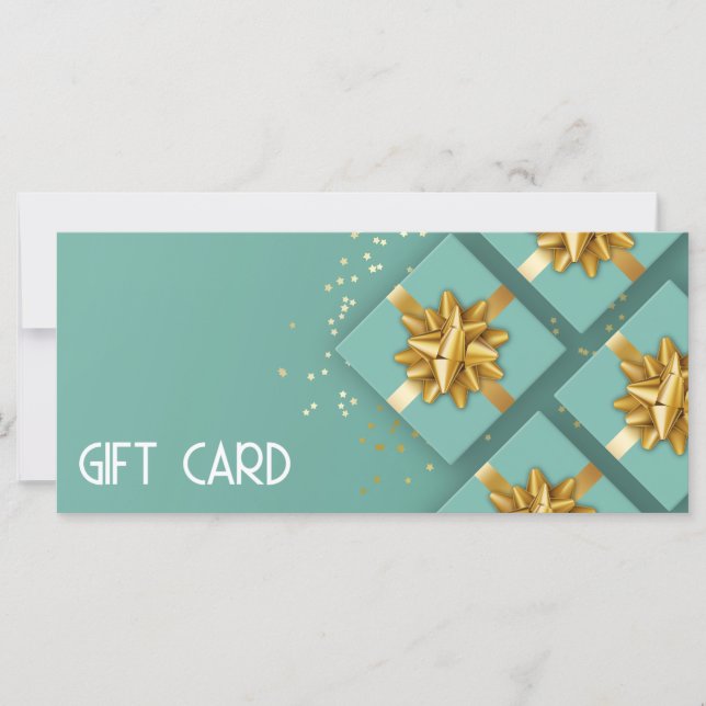 Gold Bow Festive Modern Mint Gift Box Gift Card (Front)