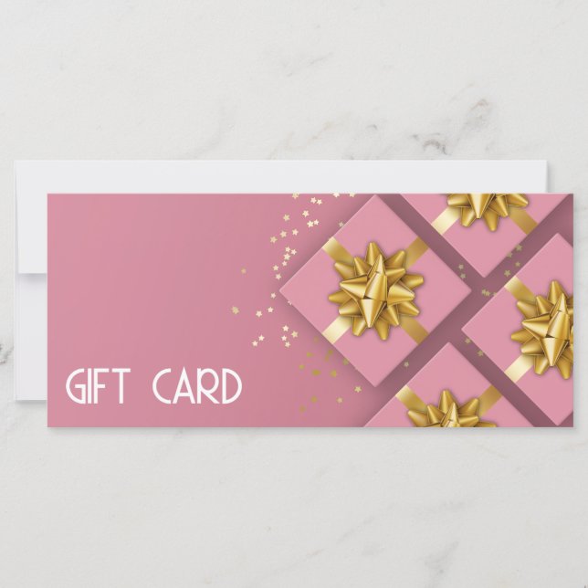 Gold Bow Festive Modern Pink Gift Box Gift Card (Front)