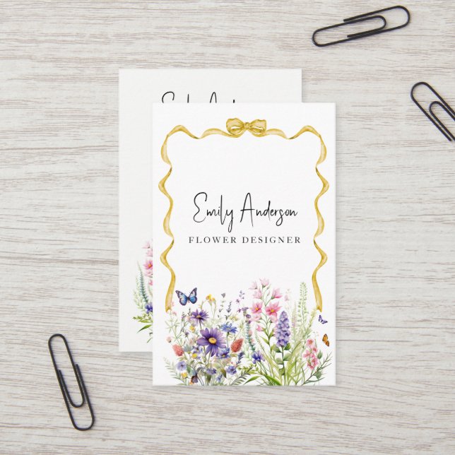 Gold bow floral Business card (Front/Back In Situ)