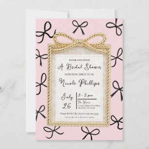 Gold Bow Frame & Little Black Bows Bridal Shower  Invitation