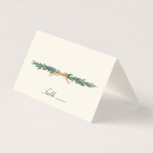 Gold Bow & Greenery Border Ivory Place Card