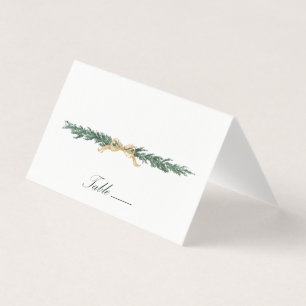 Gold Bow & Greenery Border Wedding Place Card