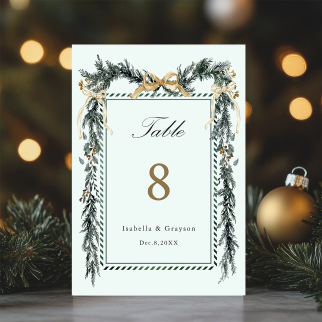 Gold Bow & Greenery Garland Wedding Mint Table Number (Creator Uploaded)