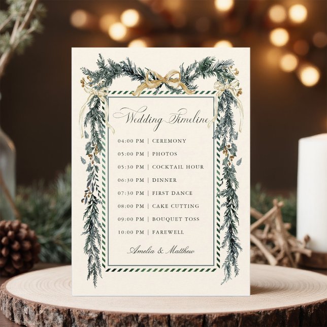 Gold Bow & Greenery Garland Wedding Timeline Ivory Programme (Creator Uploaded)