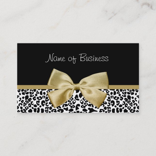 Gold Bow Leopard Boutique Business Card (Front)