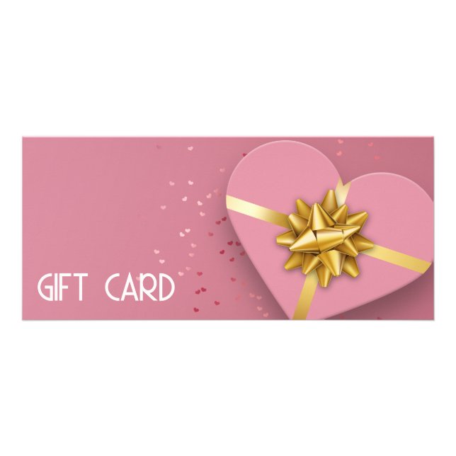 Gold Bow Lovely Pink Heart Gift Box Gift Card (Front)