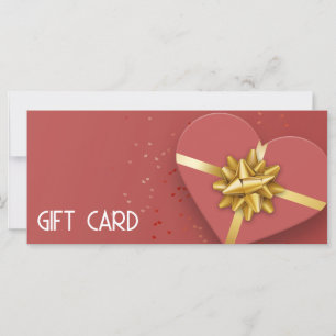 Gold Bow Lovely Red Heart Gift Box Gift Card