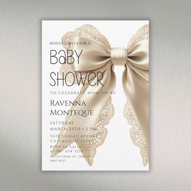 Gold Bow Minimal Luxury Personalised Baby Shower Invitation (Creator Uploaded)