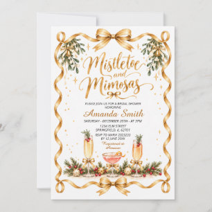 Gold Bow Mistletoe & Mimosas Holiday Bridal Shower Invitation