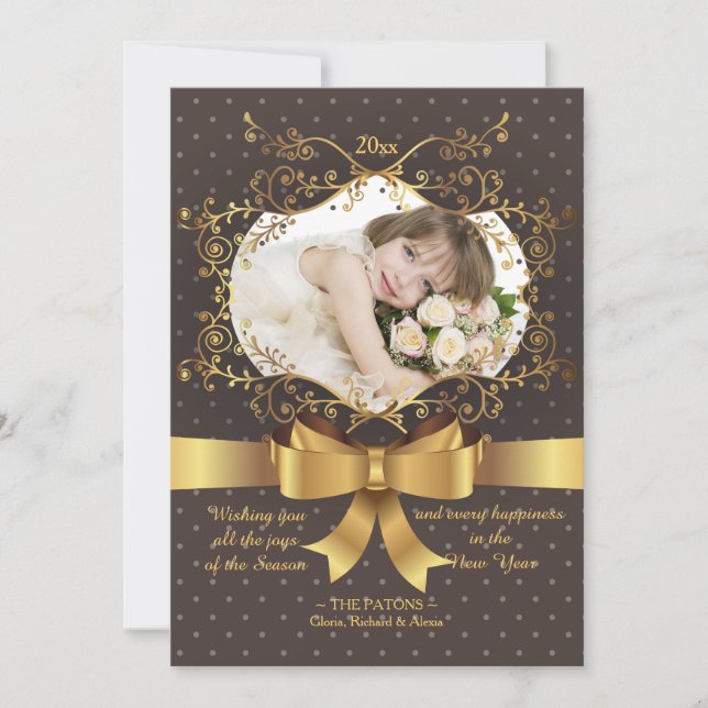 Gold Bow Photo Holiday Card (Front)