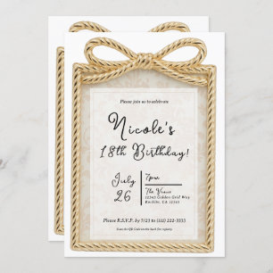 Gold Bow Present Gift Photo Frame Birthday Party Invitation