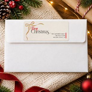 Gold Bow Red Script Christmas Holiday Address Label