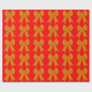 Gold Bow Red Wrapping Paper