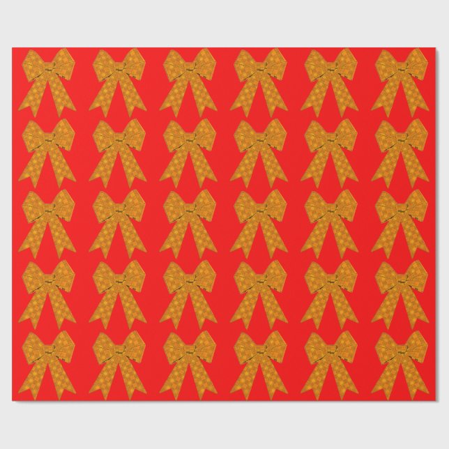 Gold Bow Red Wrapping Paper (Flat)