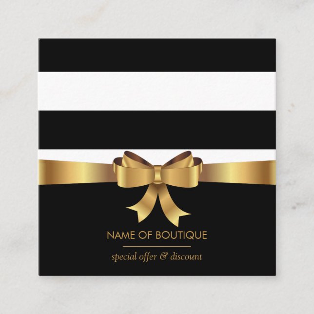 Gold Bow Square | Boutique  Discount Coupon Business Card (Front)