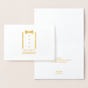 Gold Bow Tie Personalised Groomsman Proposal Foil Card