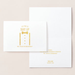 Gold Bow Tie Personalised Groomsman Proposal Foil Card