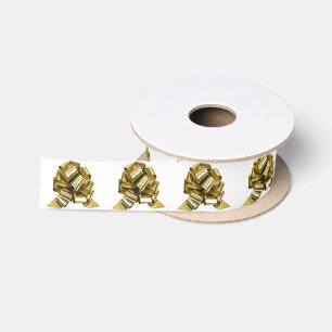 Gold Bow White Ribbon Satin Ribbon