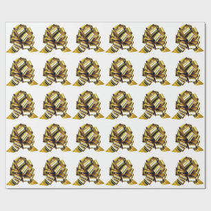 Gold Bow White Wrapping Paper
