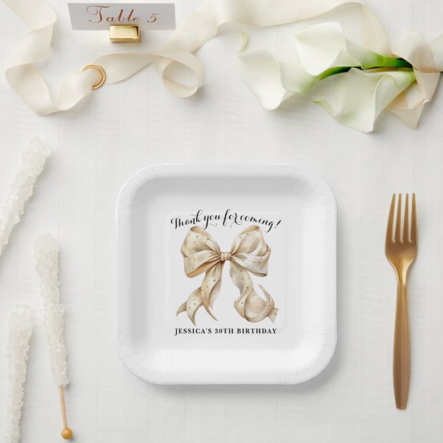 Gold Bow with Gold Glitter Confetti Paper Plates (Wedding)