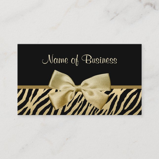 Gold Bow Zebra Boutique Business Card (Front)